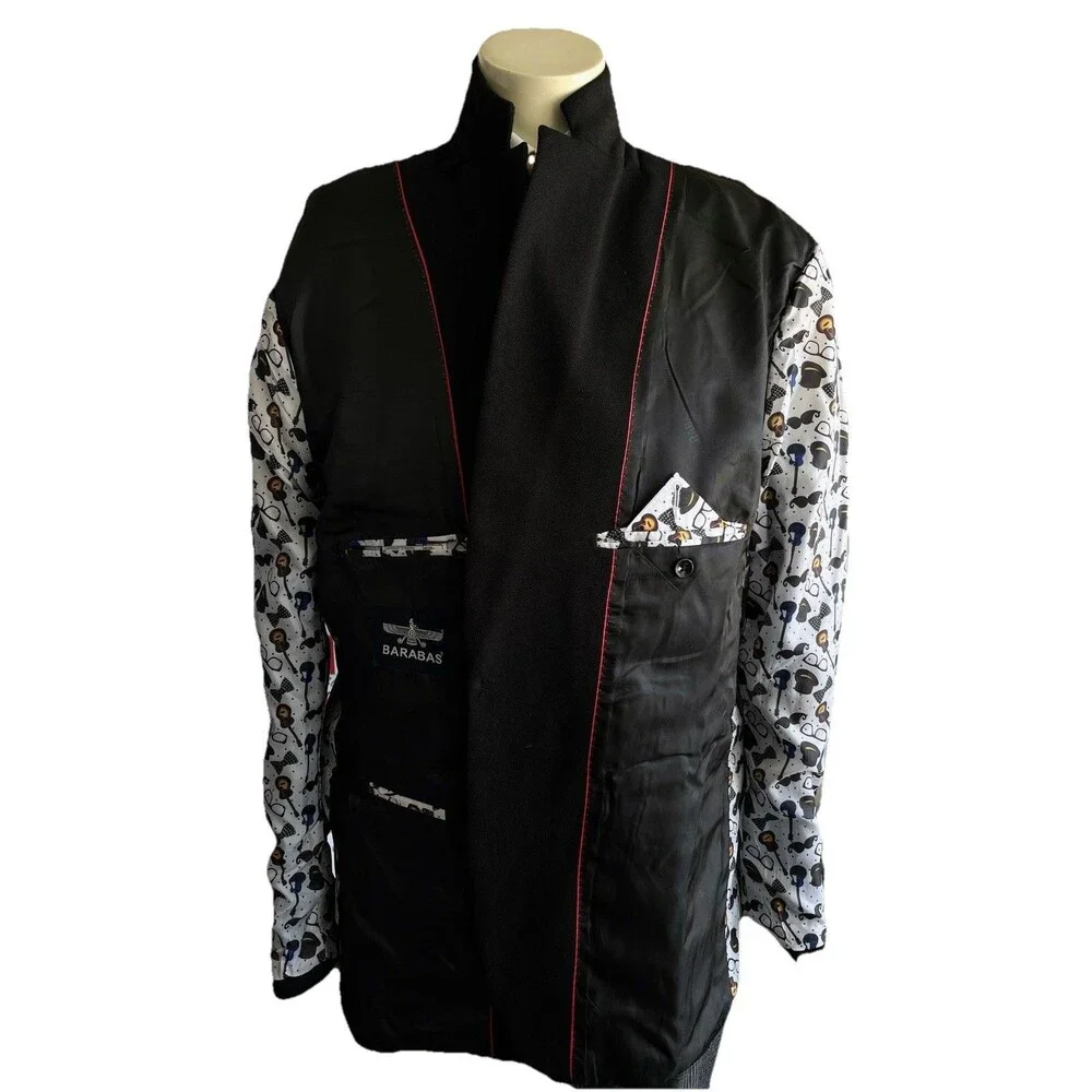 New Barabas Men Blazer 46R Formal Dinner Jacket Gold Buttons Slim Fit Black